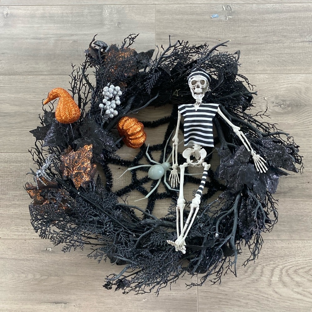 Halloween Skeleton and Spider Wreath